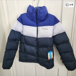 Columbia women’s blue  and White Puffer Jacket NWT